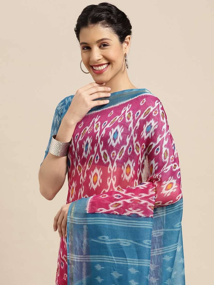 pink cotton blend printed saree - 18281933 -  Standard Image - 2