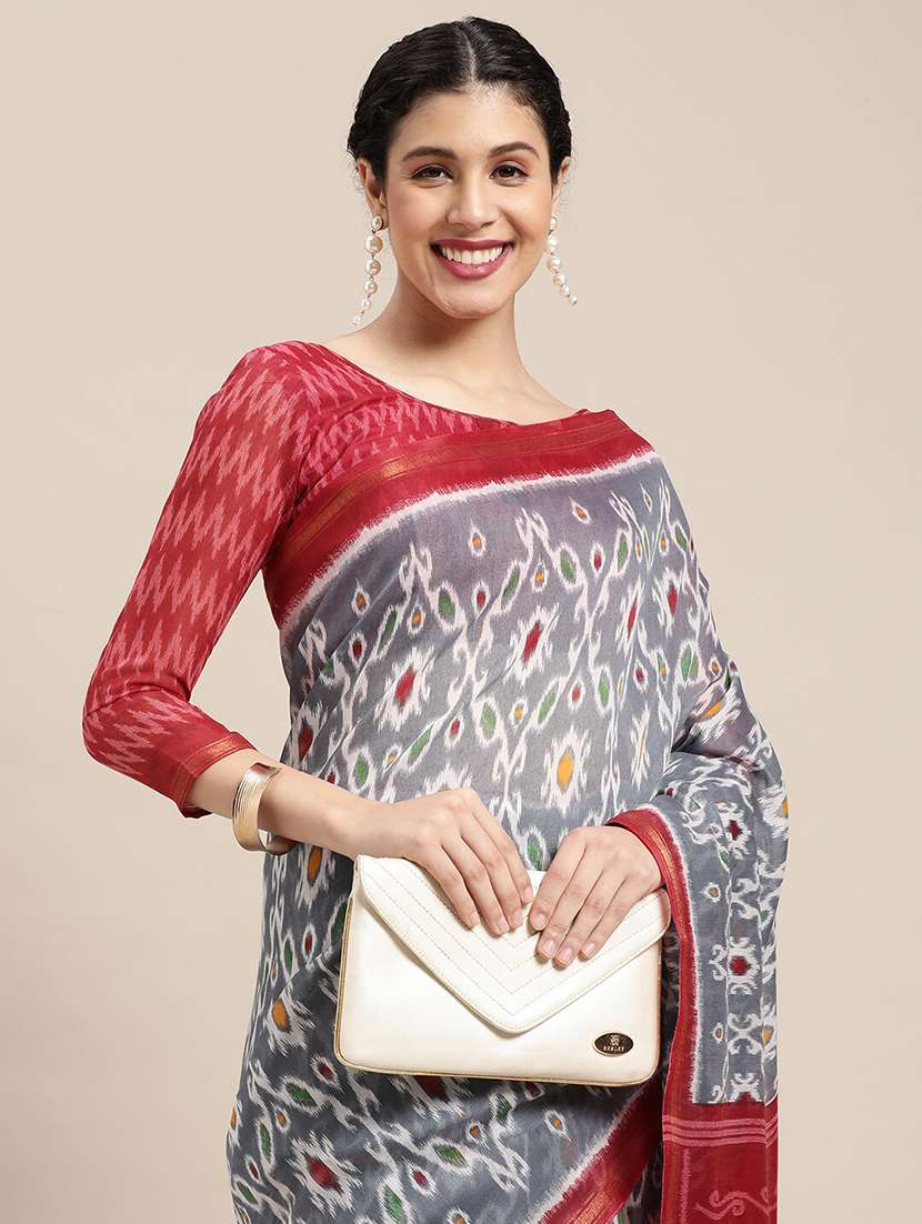 grey cotton blend printed saree - 18281937 -  Standard Image - 2