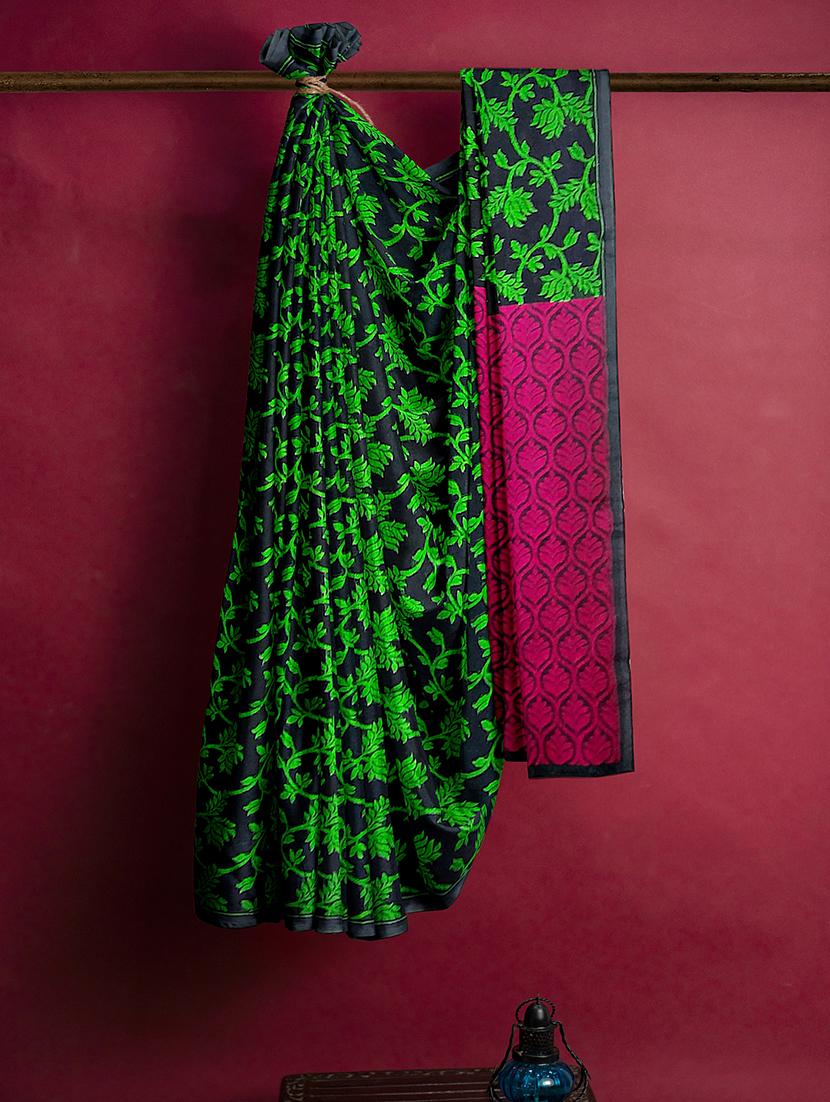 green linen handloom saree - 18282302 - Standard Image - 2