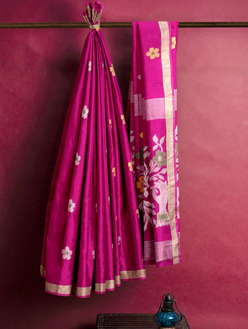 pink linen handloom saree with blouse - 18282307 -  Standard Image - 2