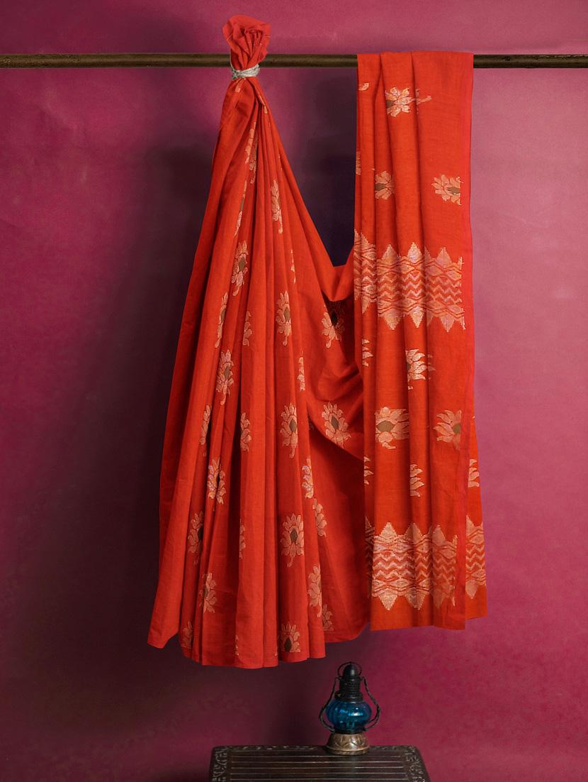 orange linen handloom saree with blouse - 18282310 - Standard Image - 2