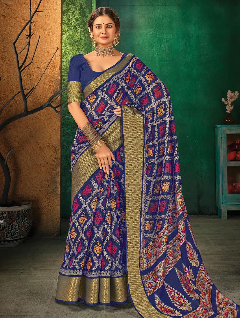 blue cotton saree with blouse