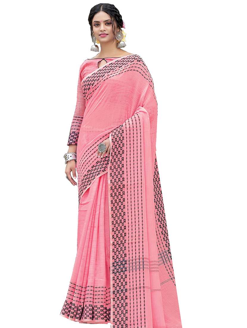 pink linen saree with blouse