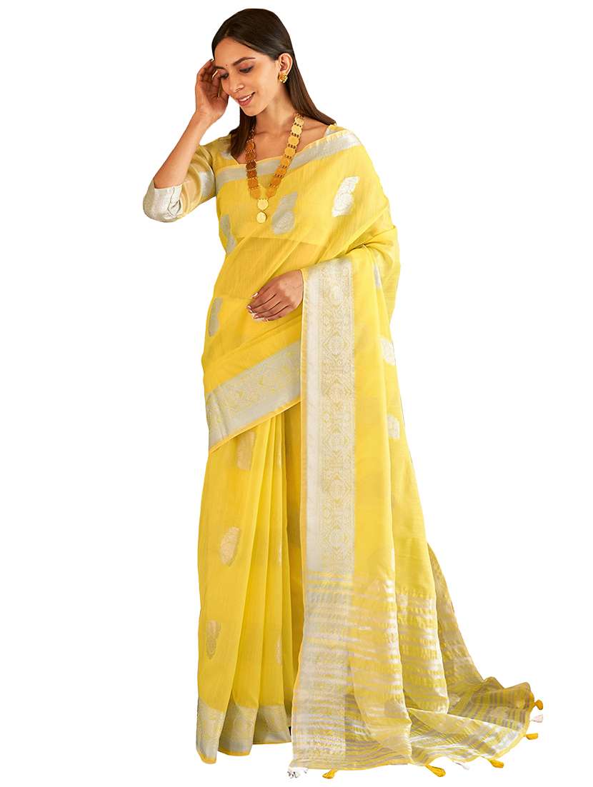 yellow linen saree with blouse