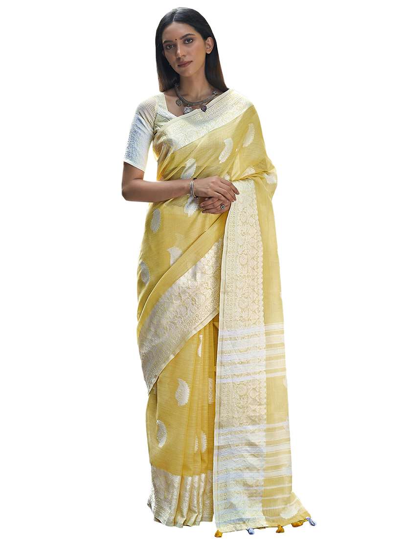 yellow linen saree with blouse