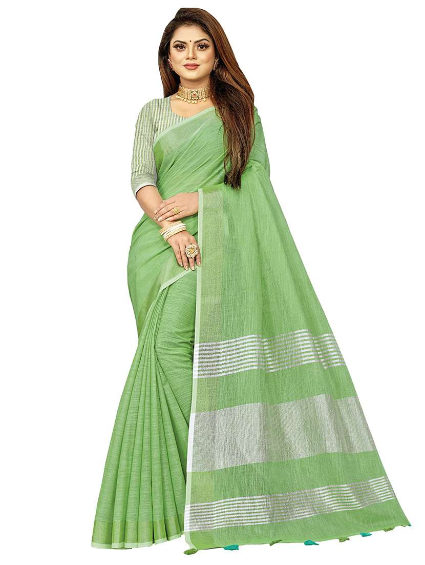 women's stripes mint colored saree with blouse
