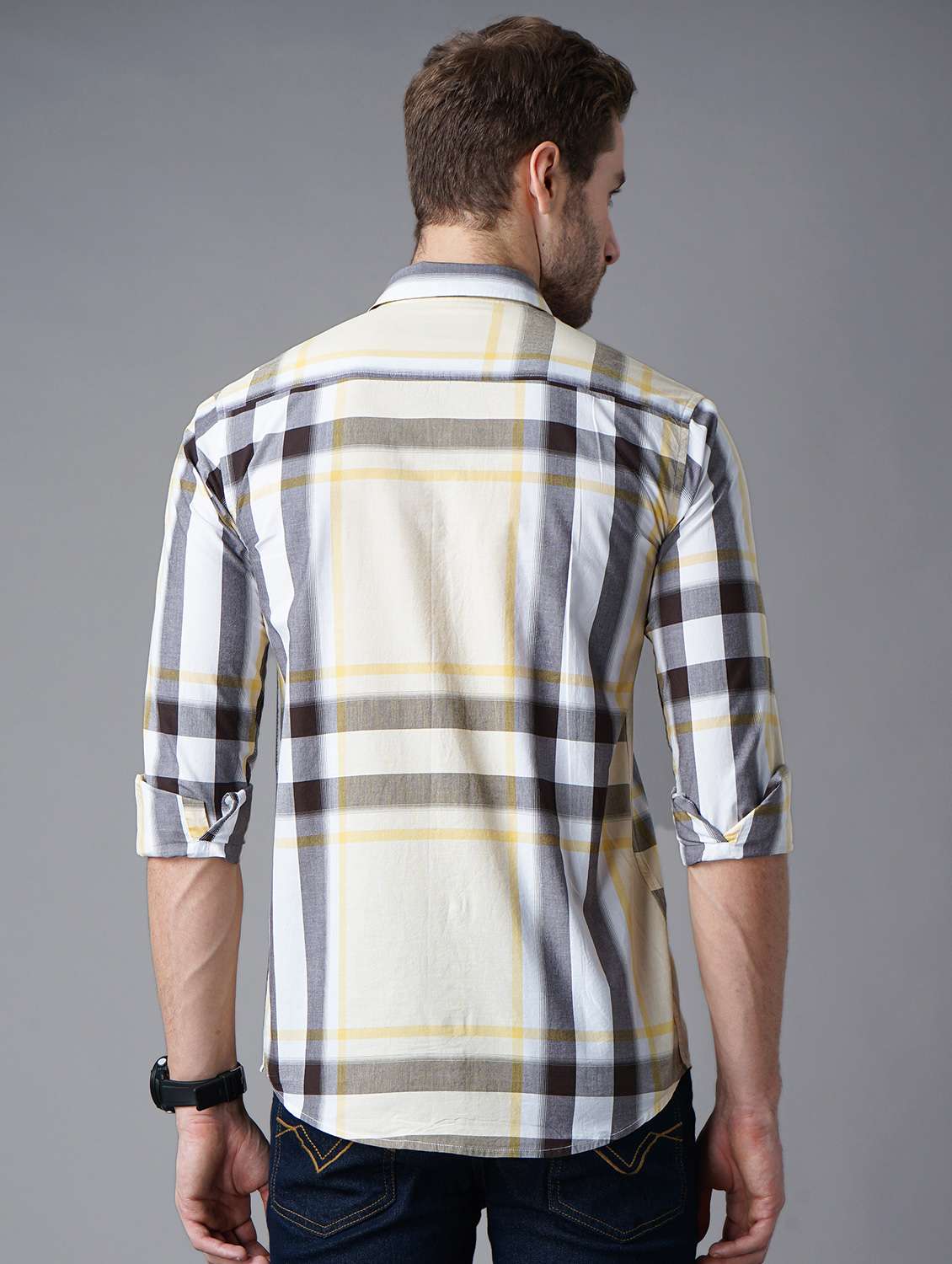 yellow checkered casual shirt - 18283665 - Standard Image - 2