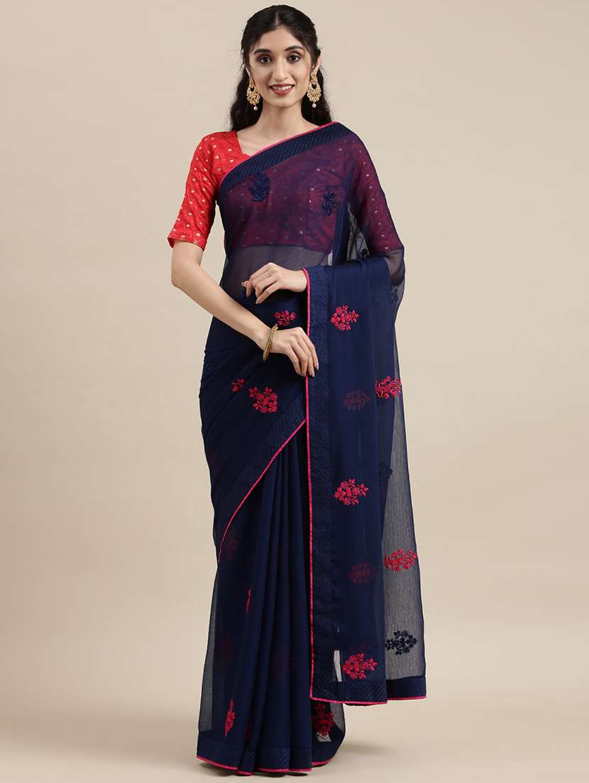 navy chiffon embroidered saree