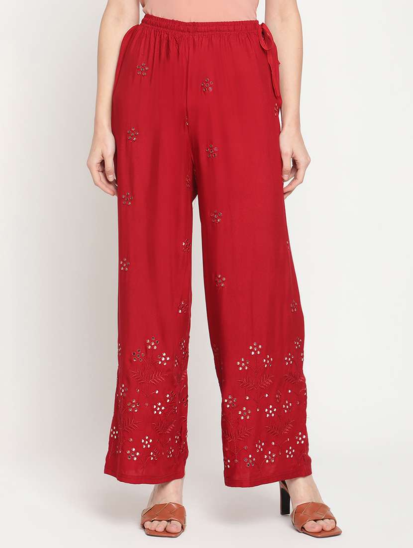 mid rise embroidered detail palazzo