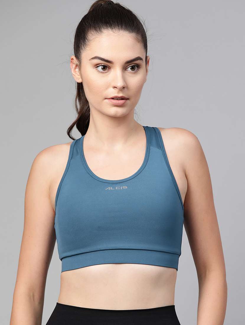 blue solid sports bra