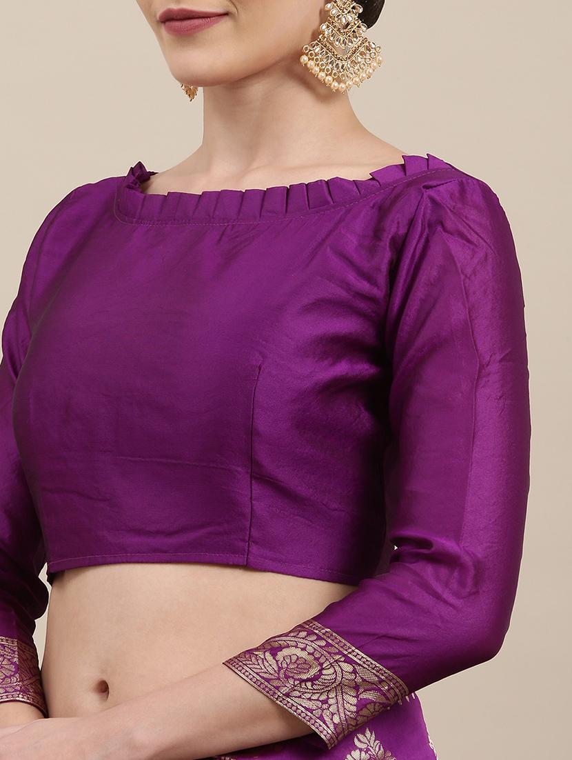 purple silk blend banarasi saree with blouse - 18284265 - Standard Image - 2