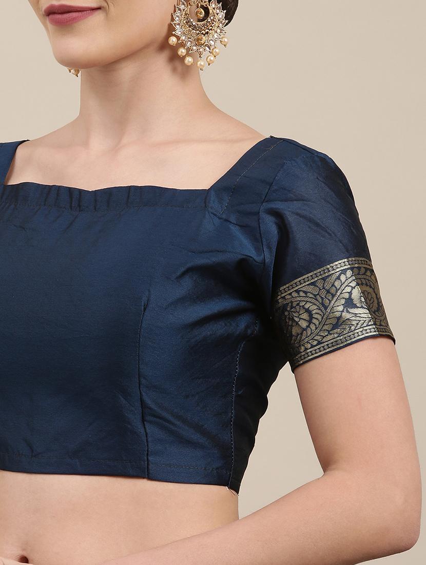 navy silk blend banarasi saree - 18284272 - Standard Image - 2