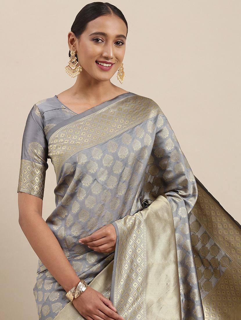 grey silk blend saree - 18284519 - Standard Image - 2