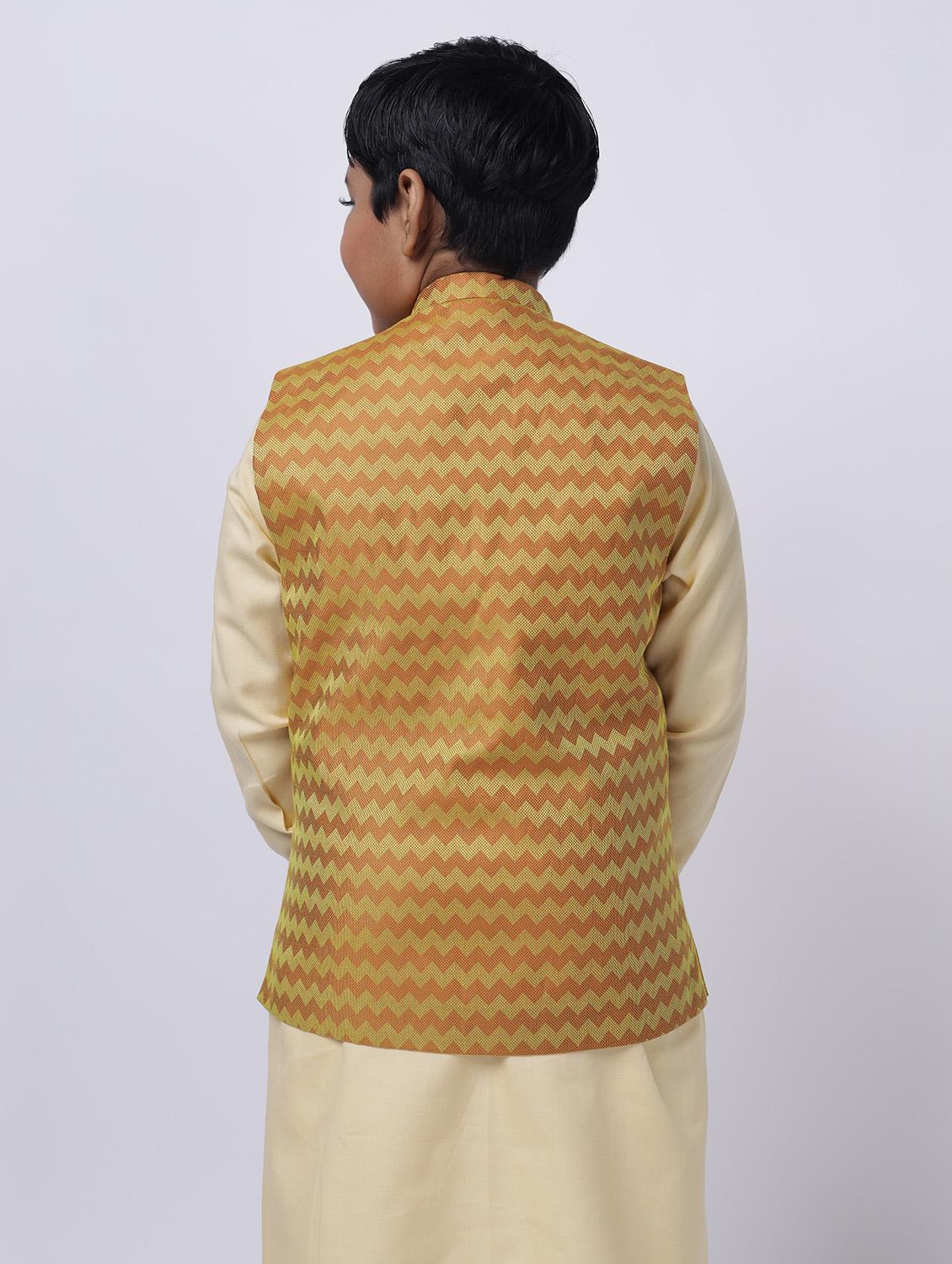 gold striped nehru jacket - 18284791 - Standard Image - 2