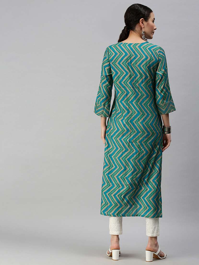 blue cotton blend straight kurta - 18284984 - Standard Image - 2
