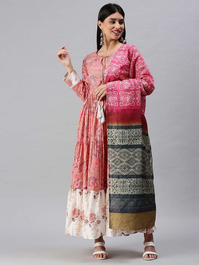 pink printed anarkali kurta