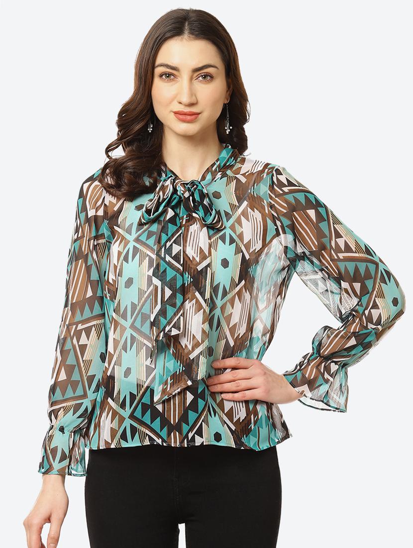 women's straight tie-up neck top - 18285135 - Zoom Image - 0