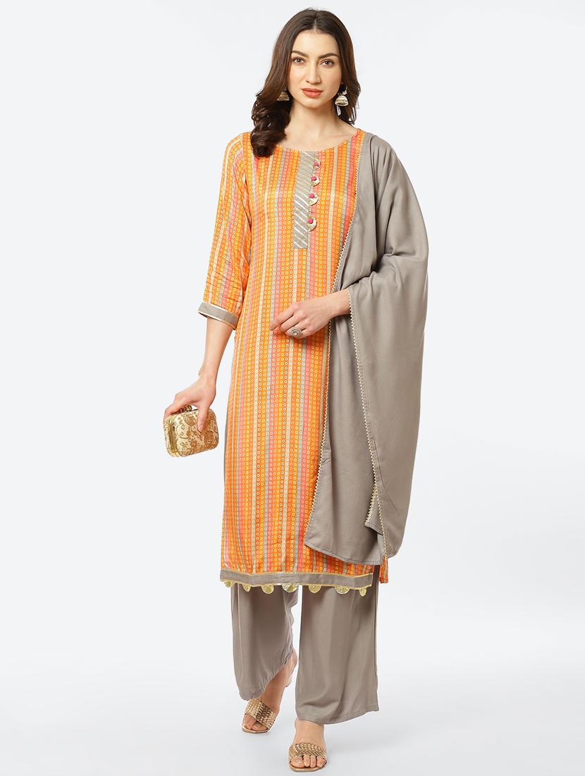 orange rayon kurta dupatta  set - 18285326 -  Zoom Image - 0