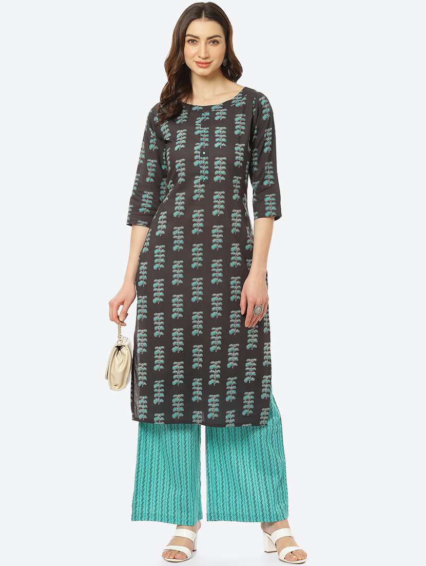 turquoise cotton kurta palazzo  set
