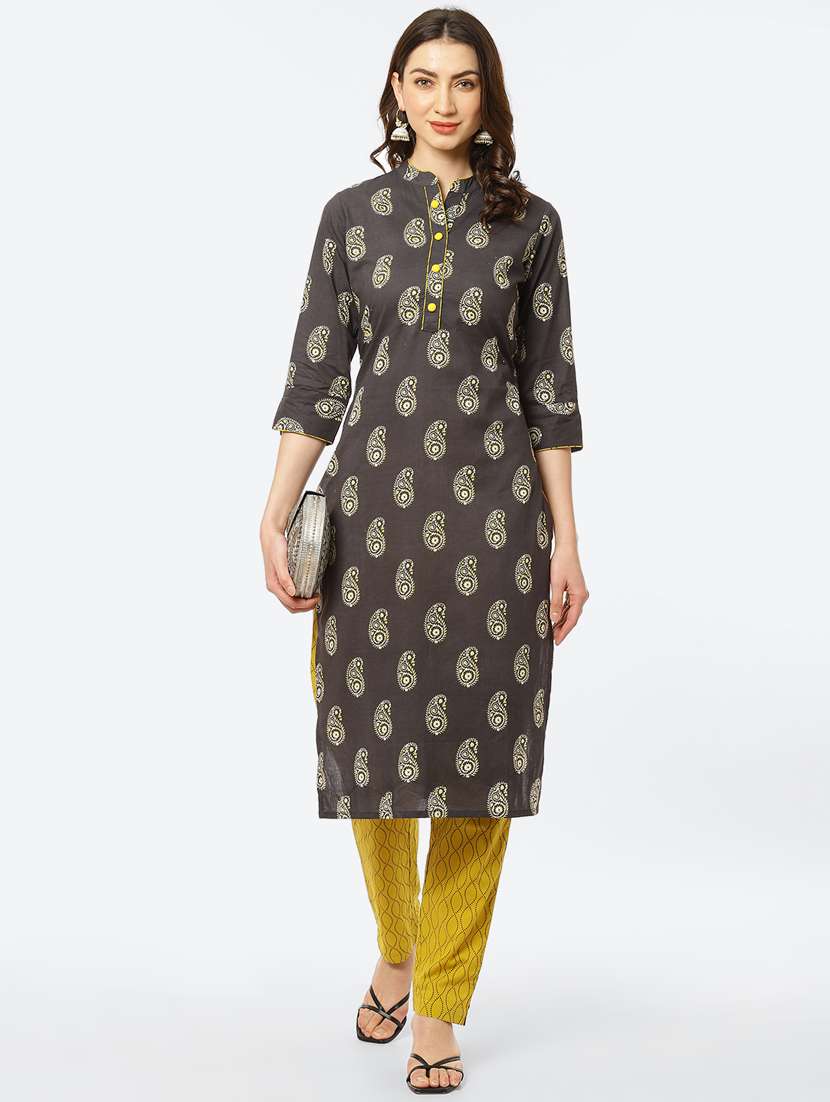 yellow cotton kurta pant  set