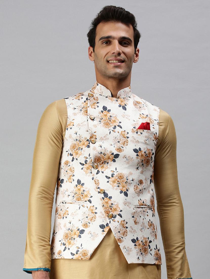white printed nehru jacket - 18285445 - Zoom Image - 0