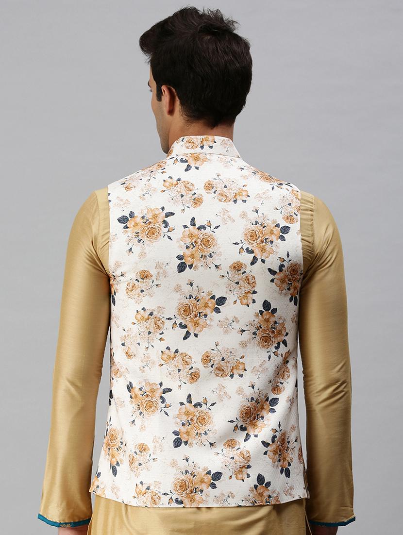 white printed nehru jacket - 18285445 - Standard Image - 2