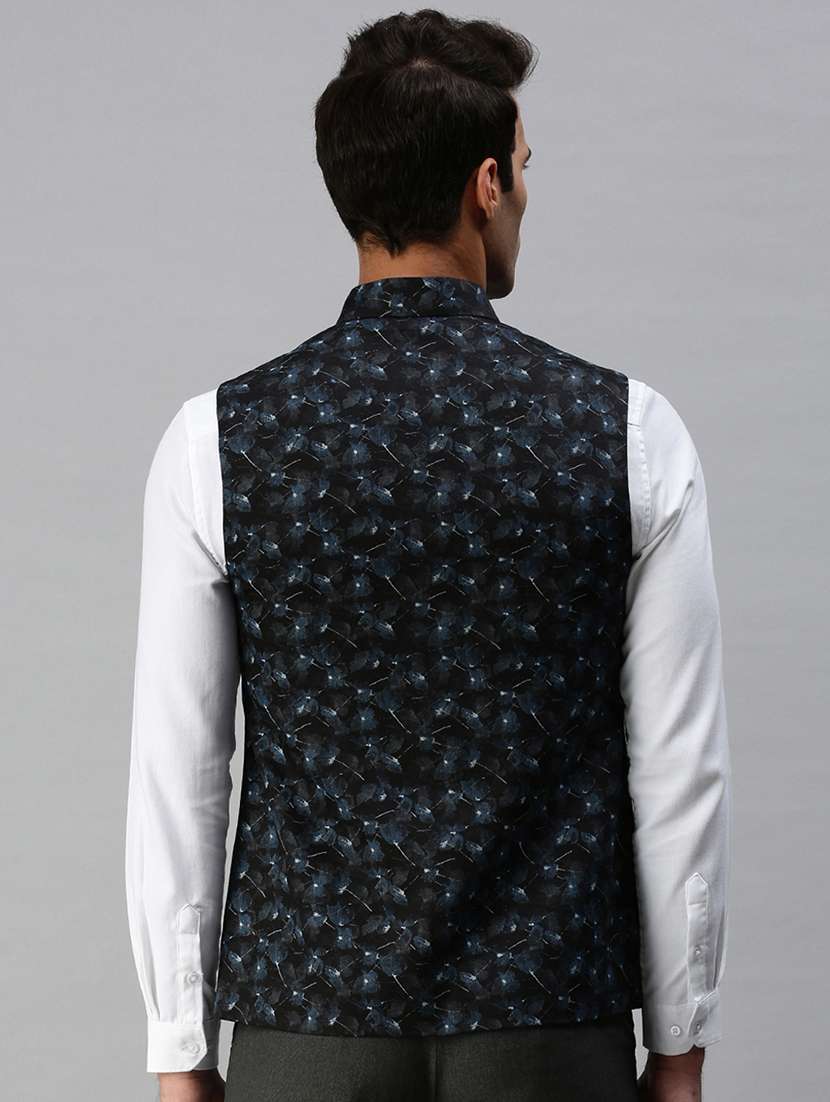 navy-blue printed nehru jacket - 18285449 -  Standard Image - 2