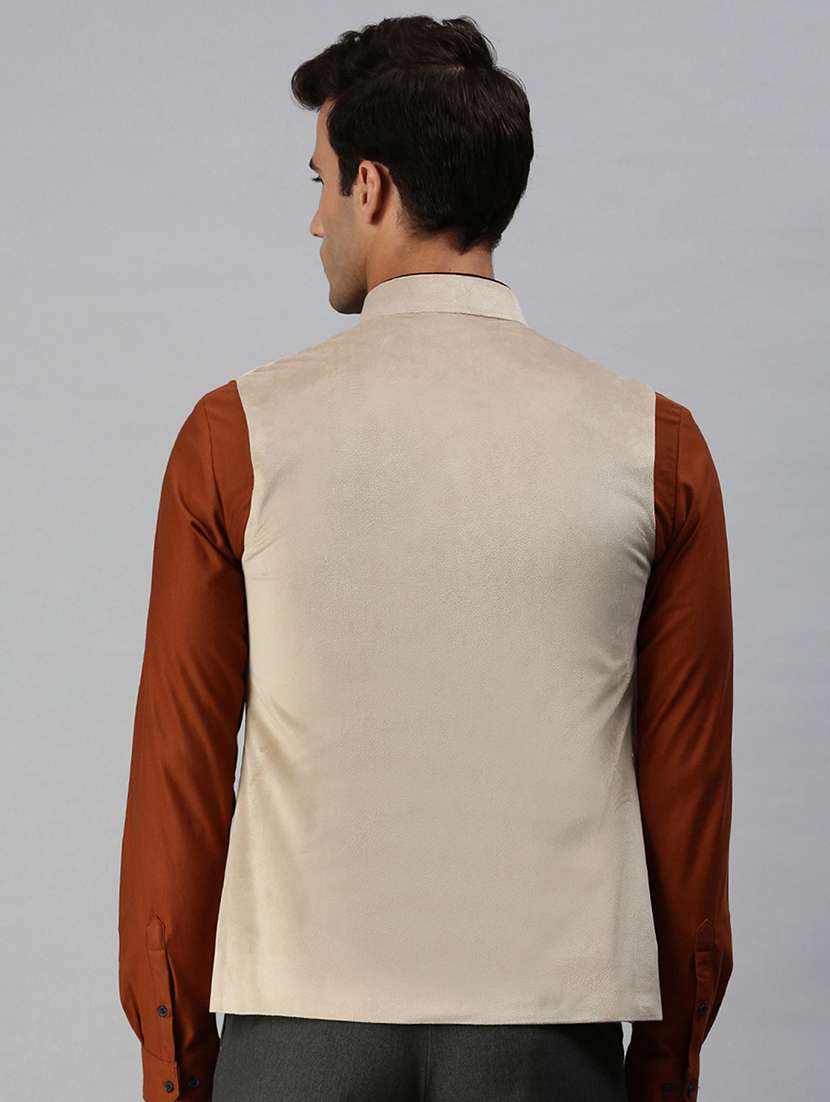 beige solid nehru jacket - 18285458 - Standard Image - 2