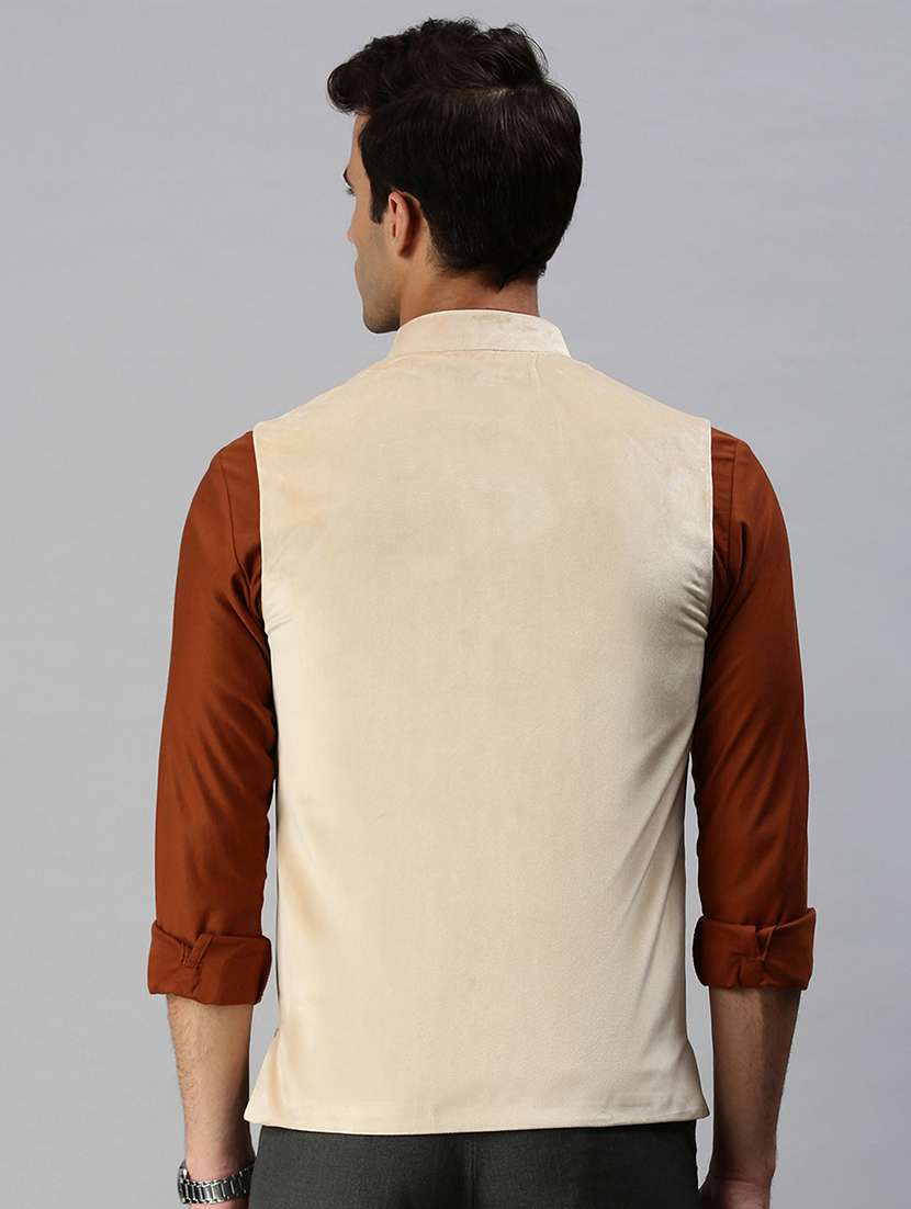 beige solid nehru jacket - 18285460 -  Standard Image - 2