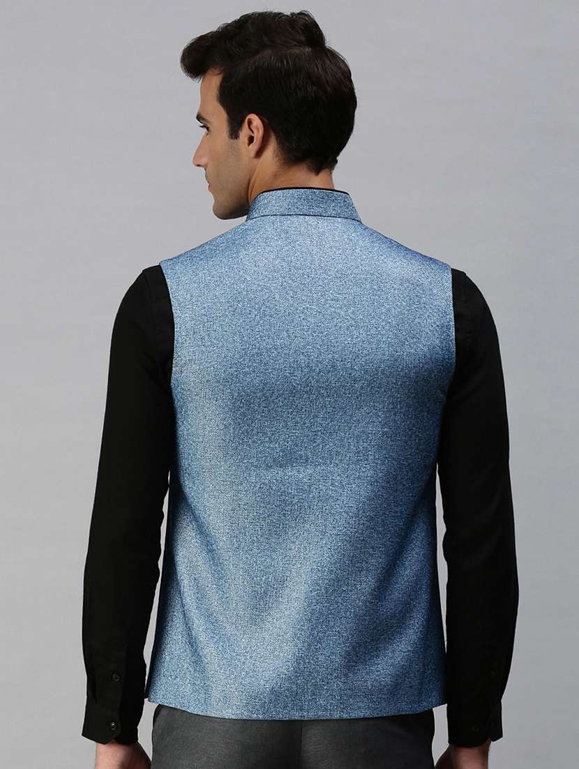 blue self-designed nehru jacket - 18285464 -  Standard Image - 2