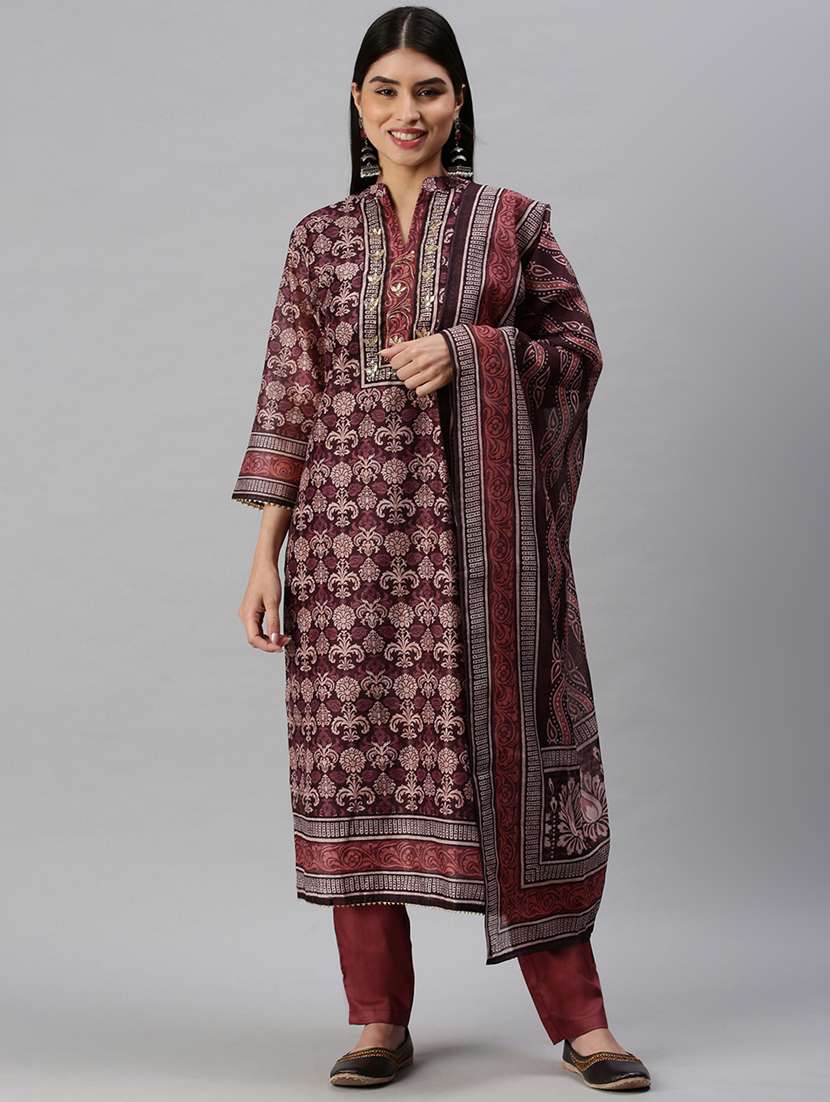 women printed kurta pant set with dupatta