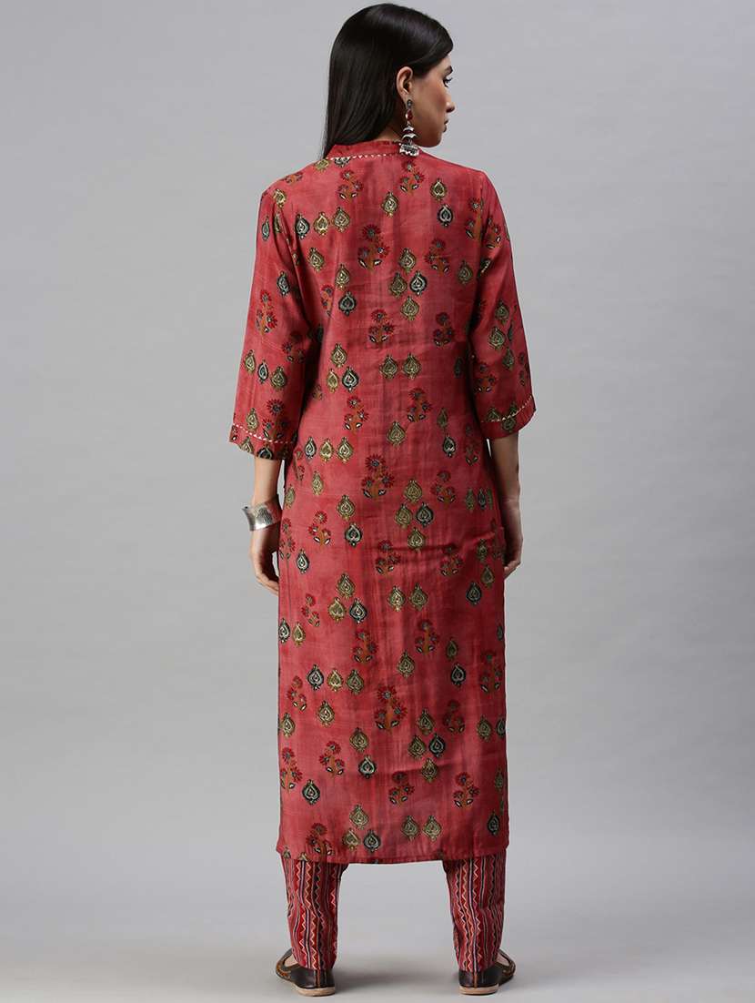 women printed mandarin neck kurta pant set  - 18285555 -  Standard Image - 2
