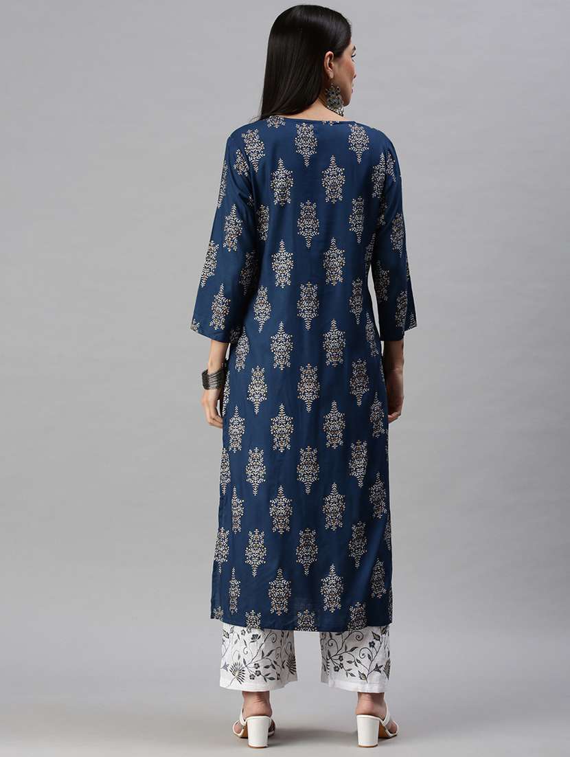 women printed round neck kurta palazzo set - 18285571 -  Standard Image - 2