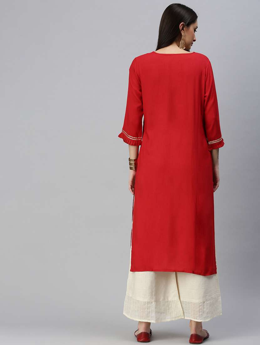 women red zari work round neck kurta palazzo set - 18285583 -  Standard Image - 2