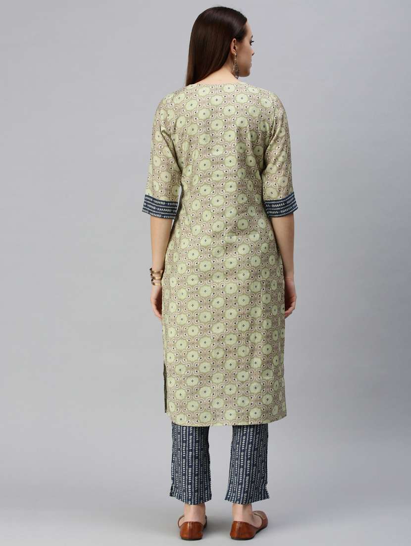 women printed round neck kurta pant set - 18285597 - Standard Image - 2
