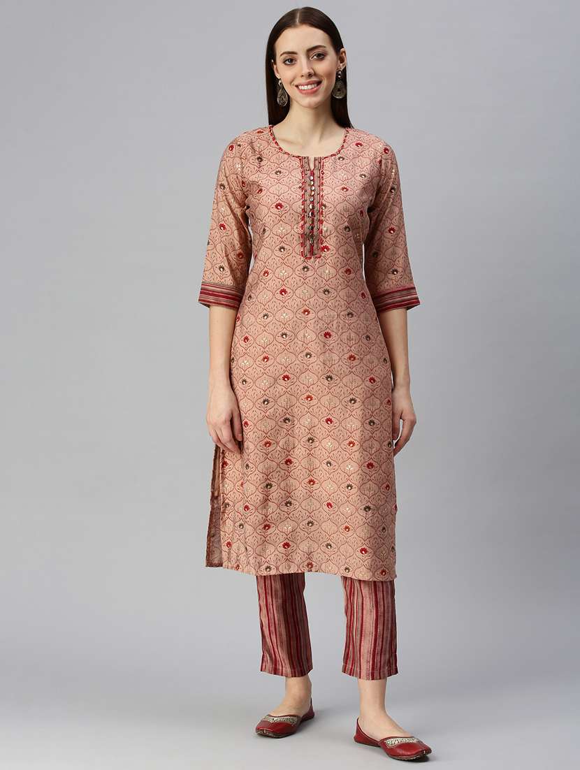 women floral notch neck kurta pant set
