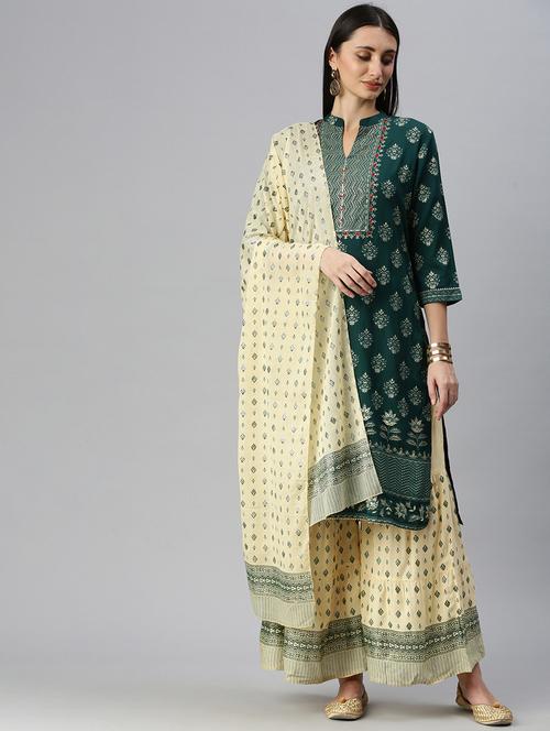 women printed kurta sharara set with dupatta - 18285628 - Standard Image - 0