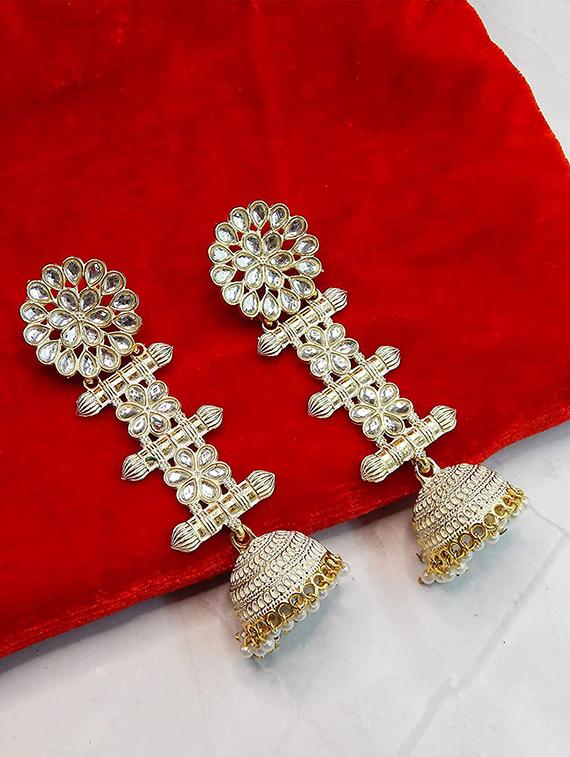 white graceful delightful jhumka earrings - 18286284 - Zoom Image - 0
