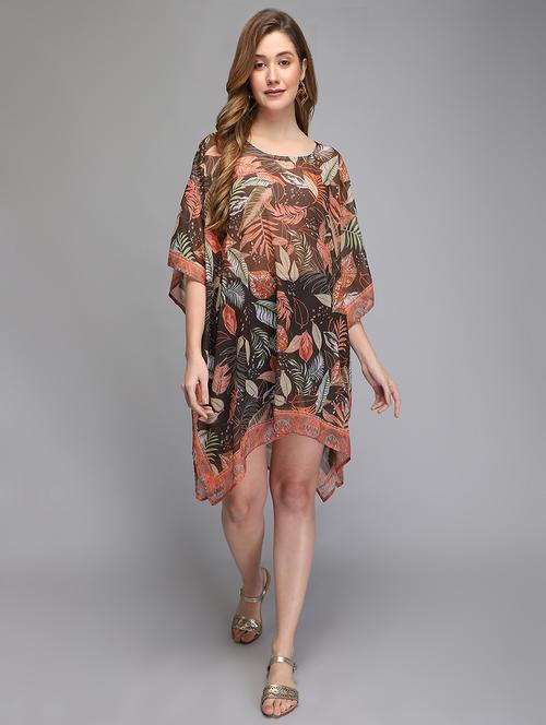 round neck printed kaftan tunic - 18286340 - Standard Image - 0
