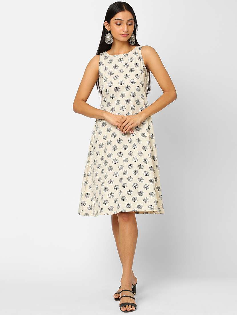 white printed a-line ethnic dress