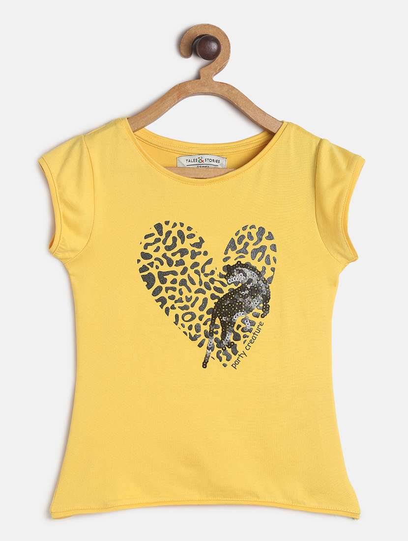 yellow printed regular tee