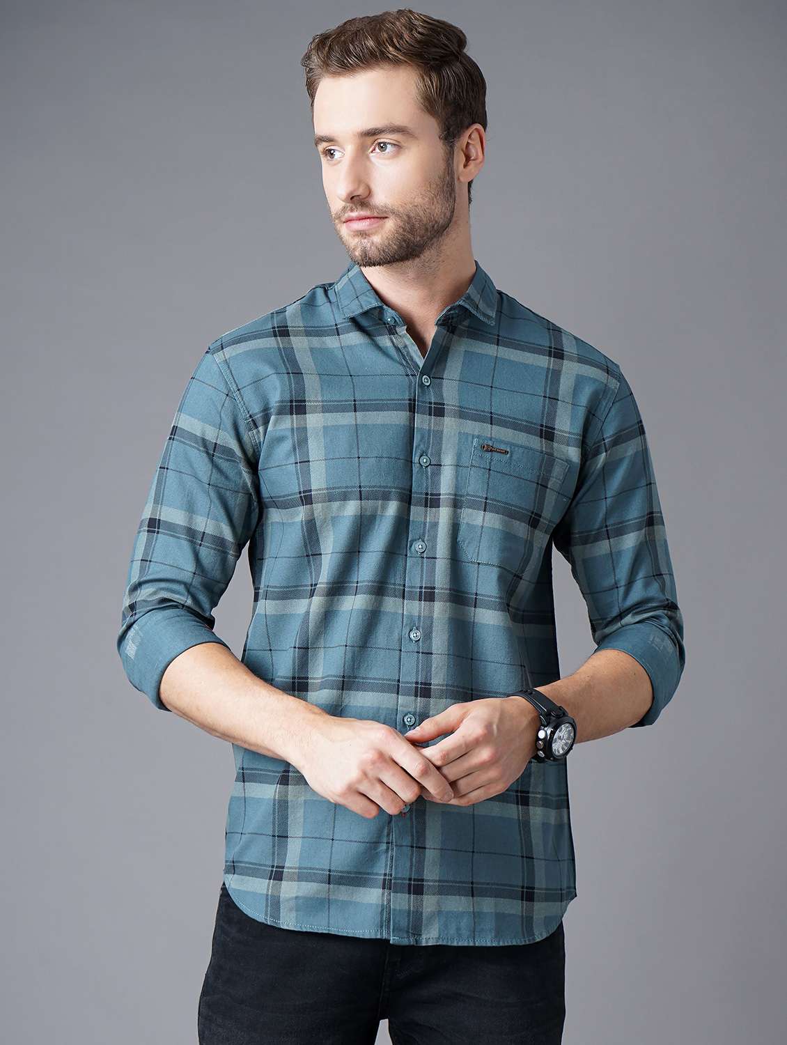 blue checked casual shirt