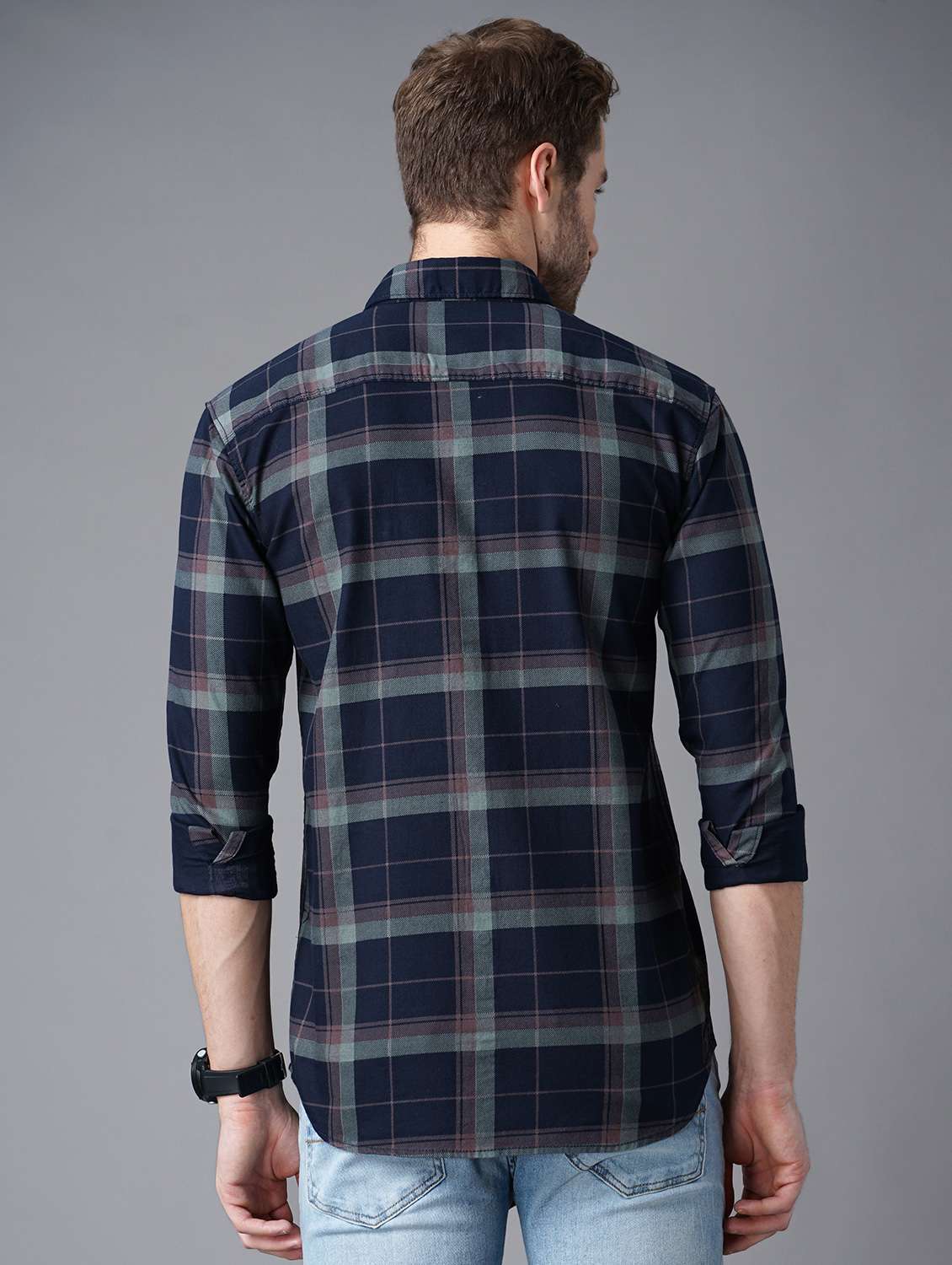 navy blue checked casual shirt - 18287038 -  Standard Image - 2