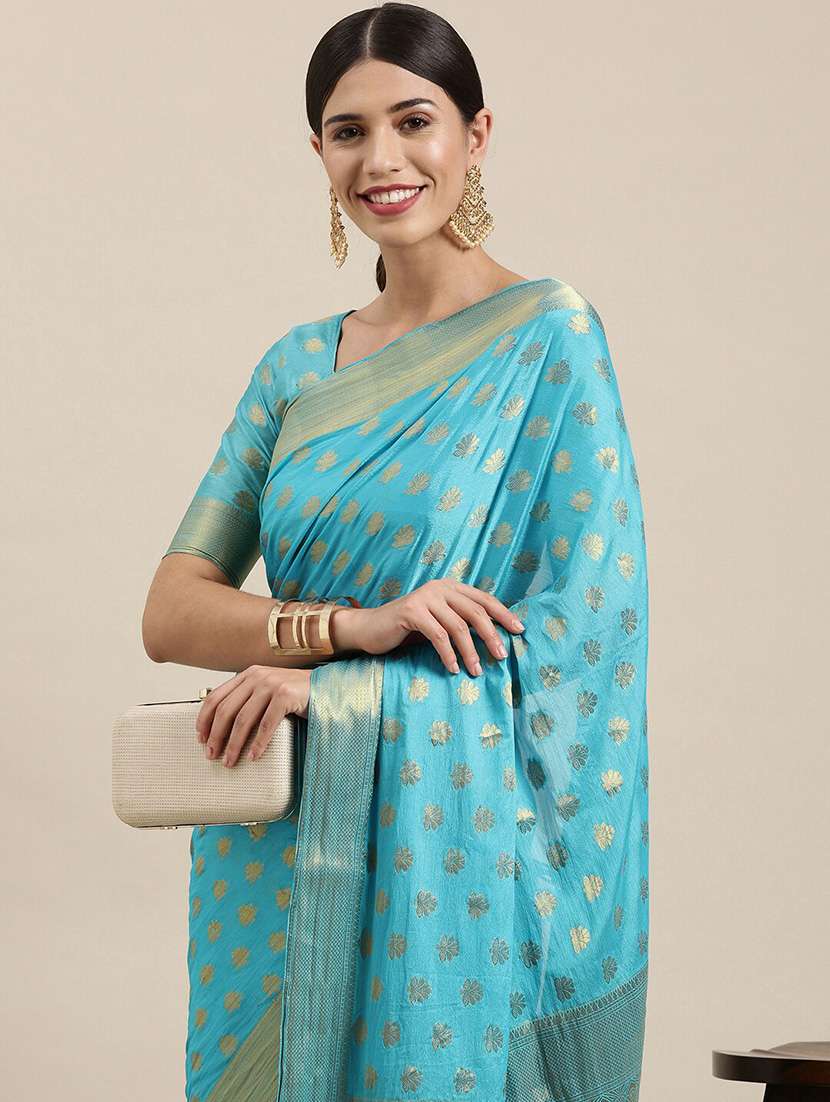blue silk blend saree with blouse - 18287055 -  Standard Image - 2