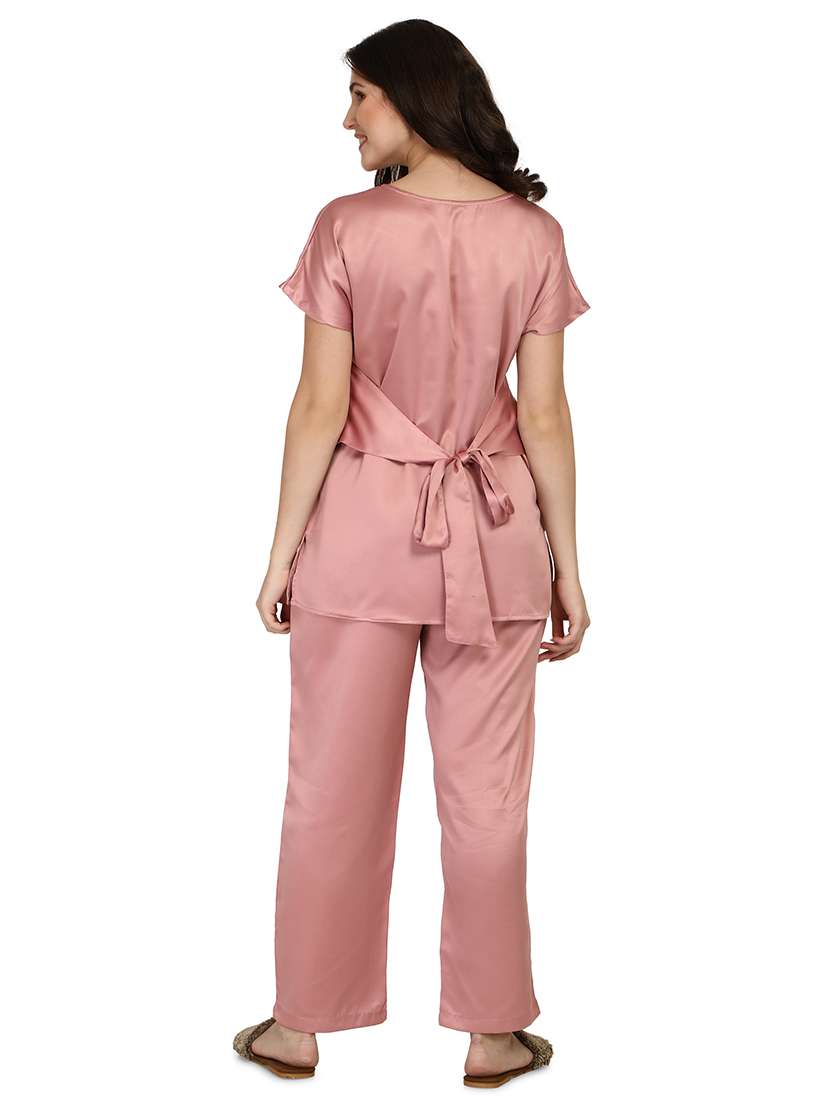 round neck solid nightwear pajama set  - 18287110 -  Standard Image - 2