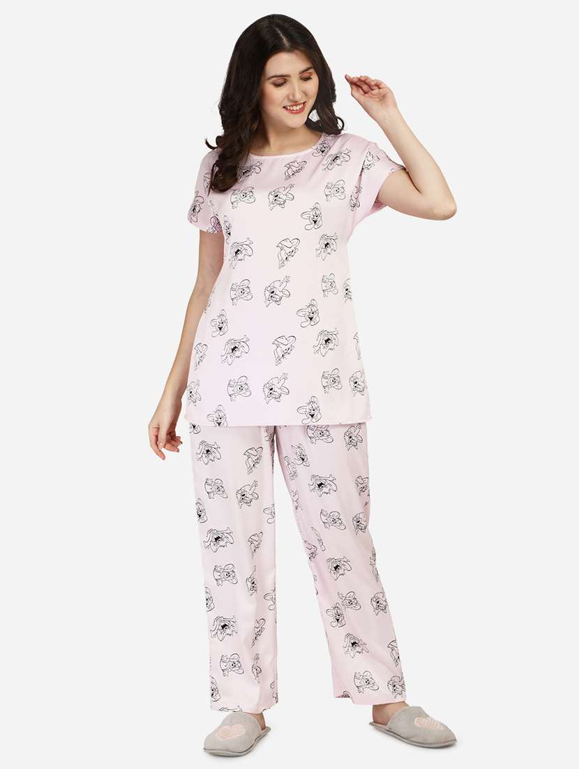 round neck printed nightwear pajama set 