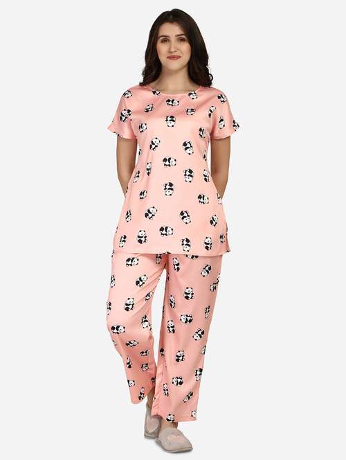 round neck printed nightwear pajama set 