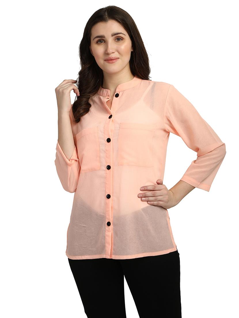 mandarin neck solid shirt - 18287141 - Zoom Image - 0