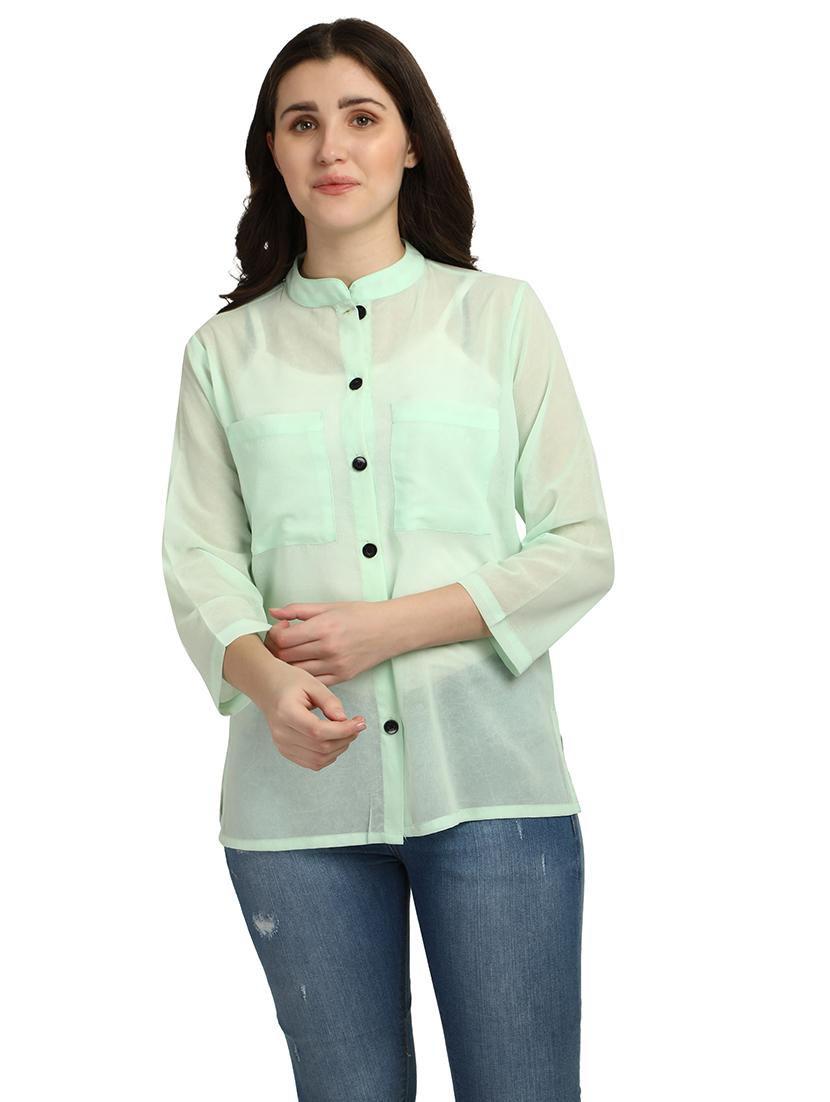 mandarin neck solid shirt - 18287142 - Zoom Image - 0