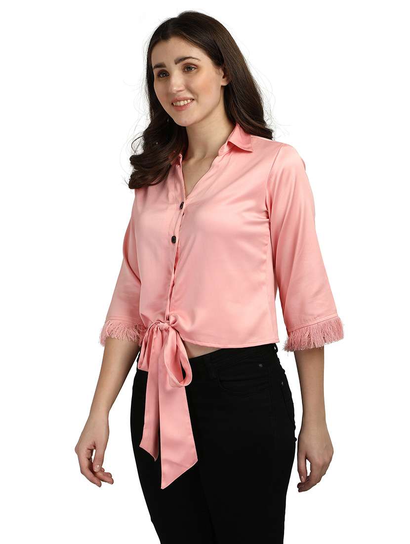 tie front solid shirt - 18287145 -  Zoom Image - 0